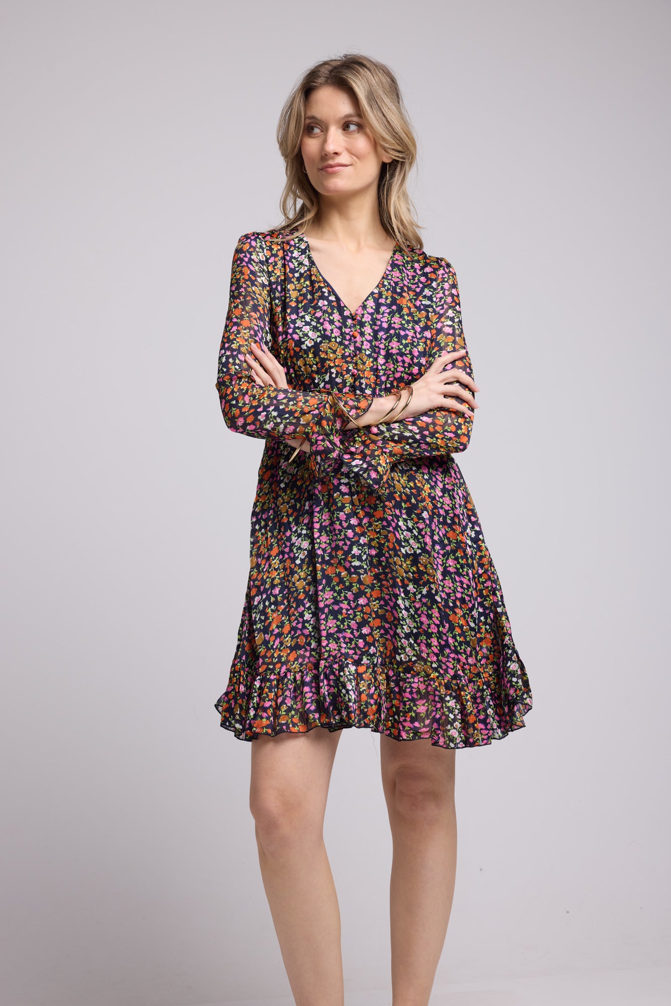 ROBE 62228/439 FLEURS MULTICOLOR MARINE