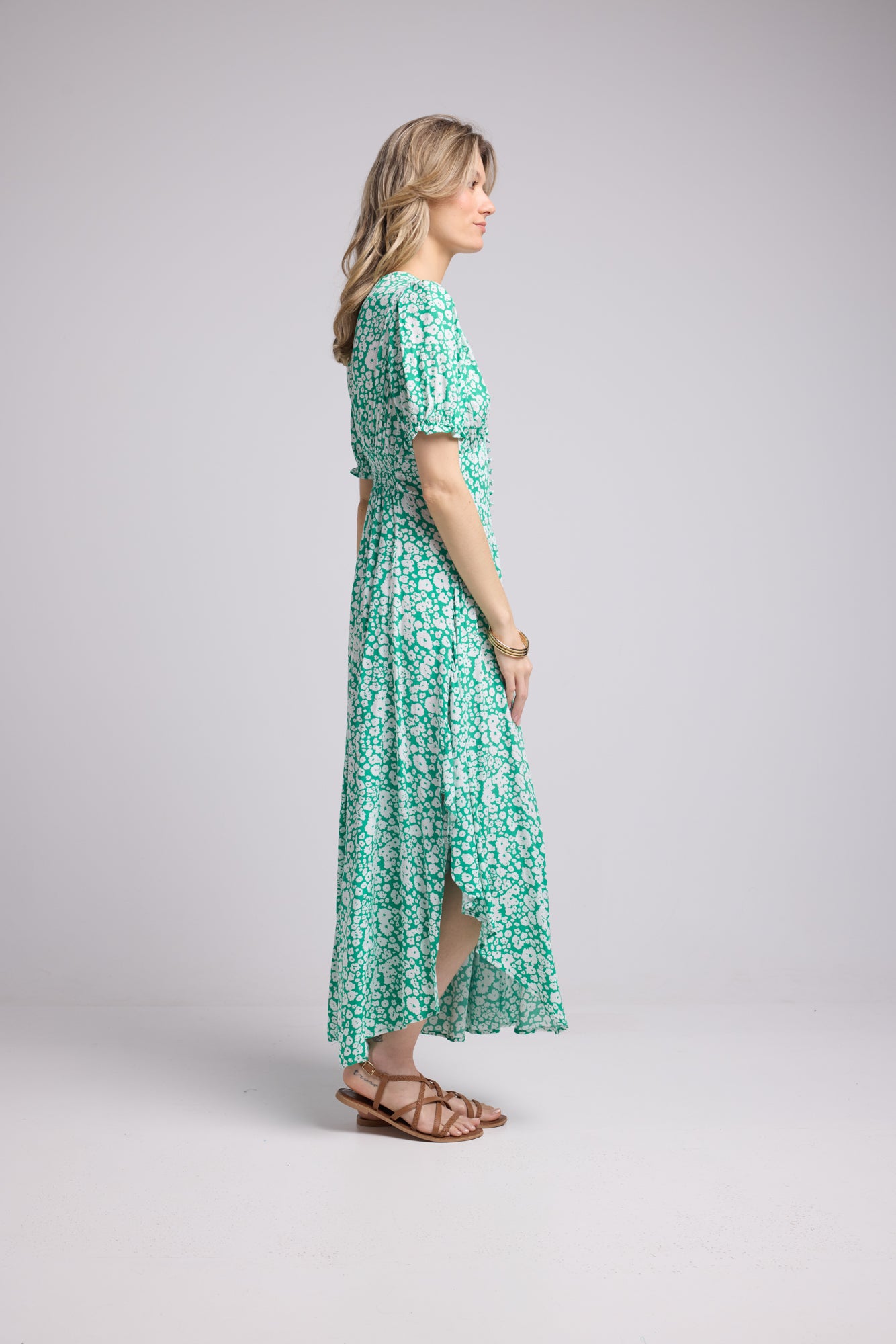 ROBE 62279V/1164 FLEURS BLANCHE BODY VERT