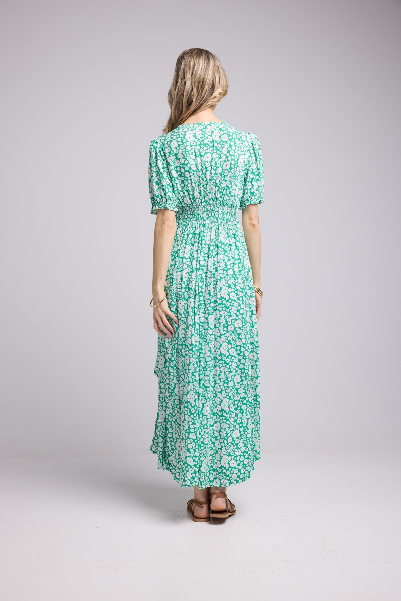 ROBE 62279V/1164 FLEURS BLANCHE BODY VERT