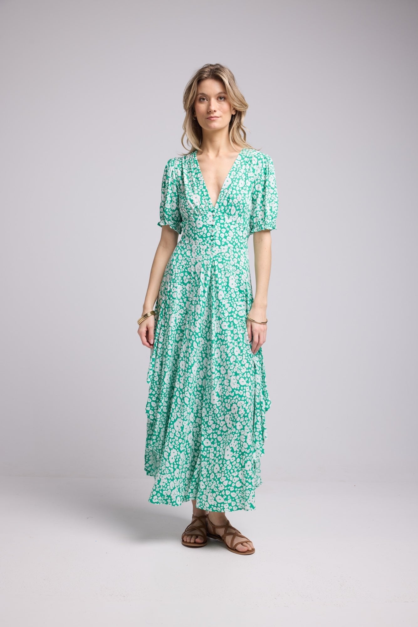 ROBE 62279V/1164 FLEURS BLANCHE BODY VERT