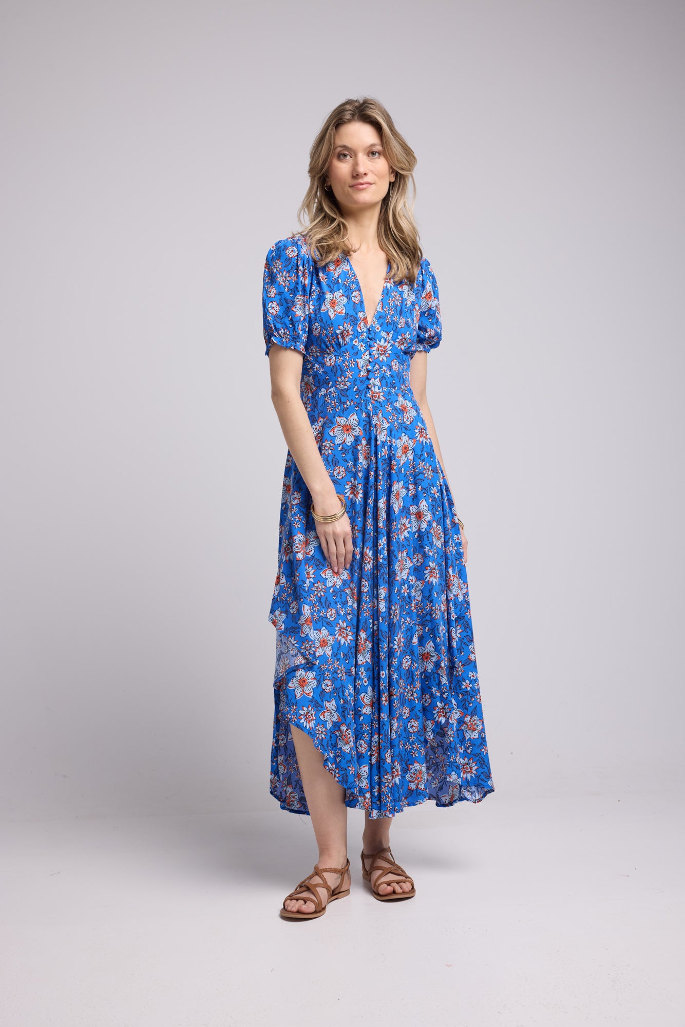 ROBE 62279V/BLEU FLEURS ROUGE 1107V