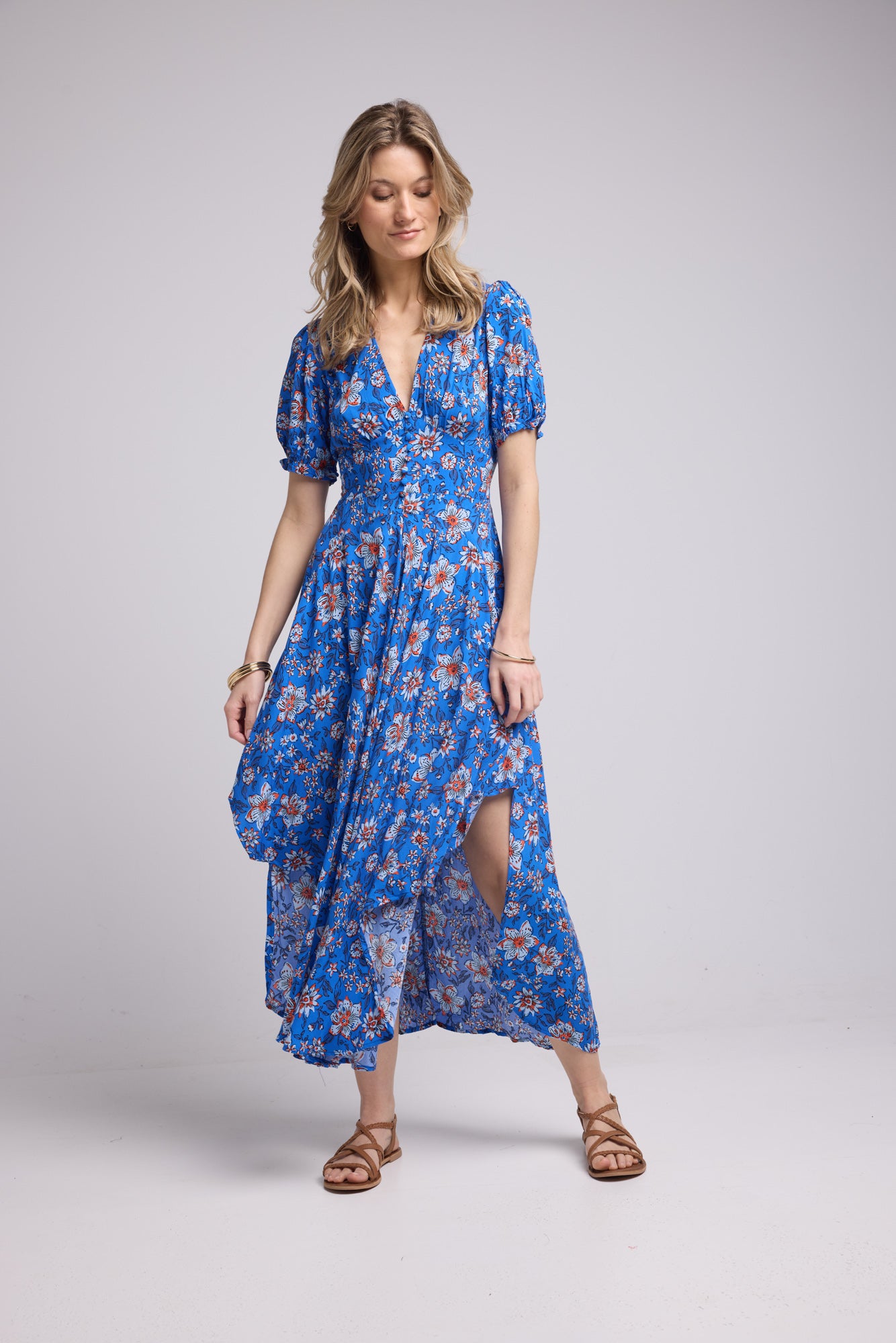 ROBE 62279V/BLEU FLEURS ROUGE 1107V