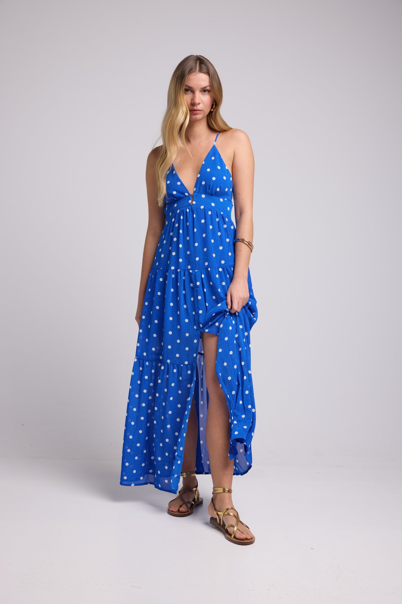 DRESS 62377/1073 BLUE POLKA DOTS