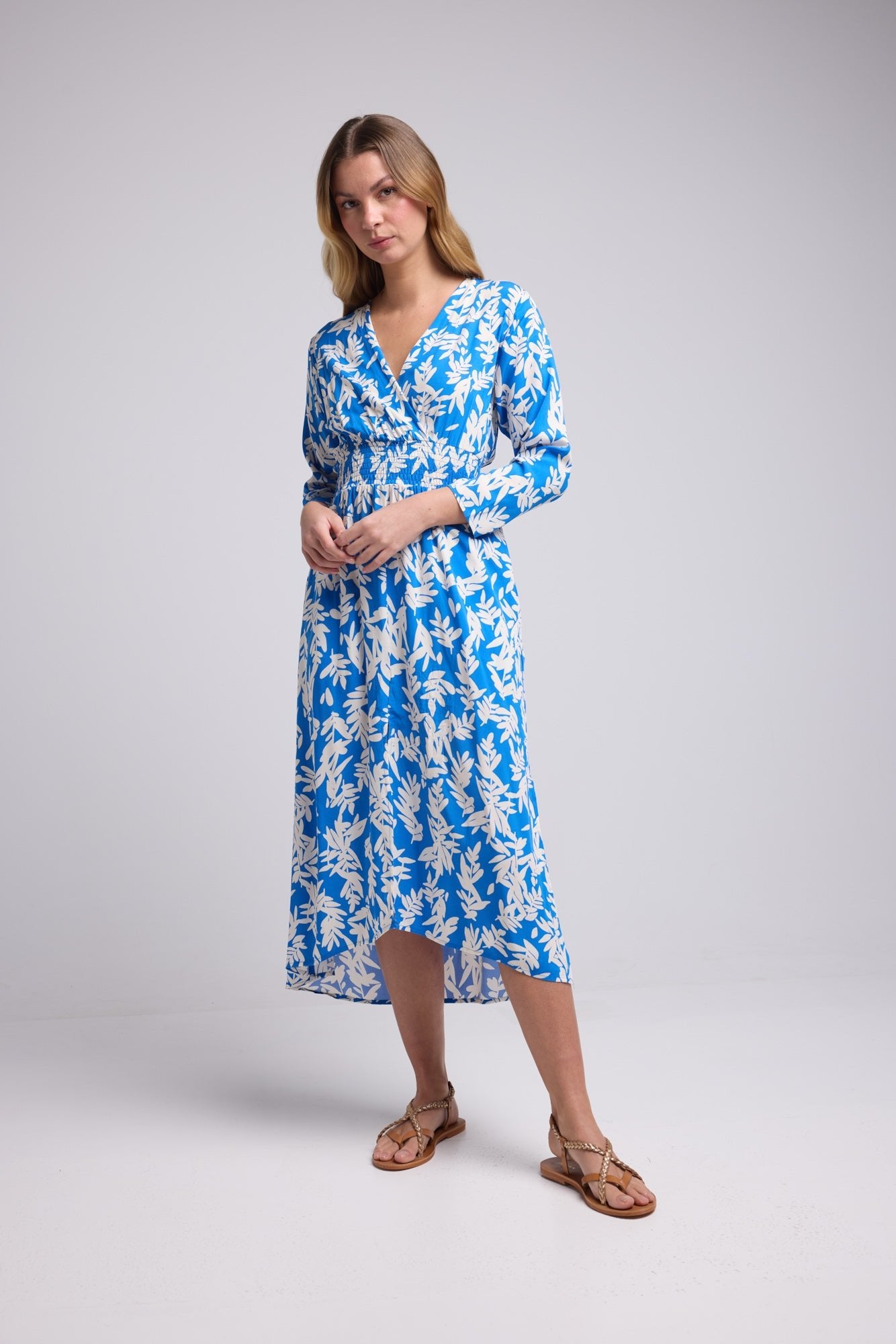 ROBE 63170/1428 FEUILLES BLEU