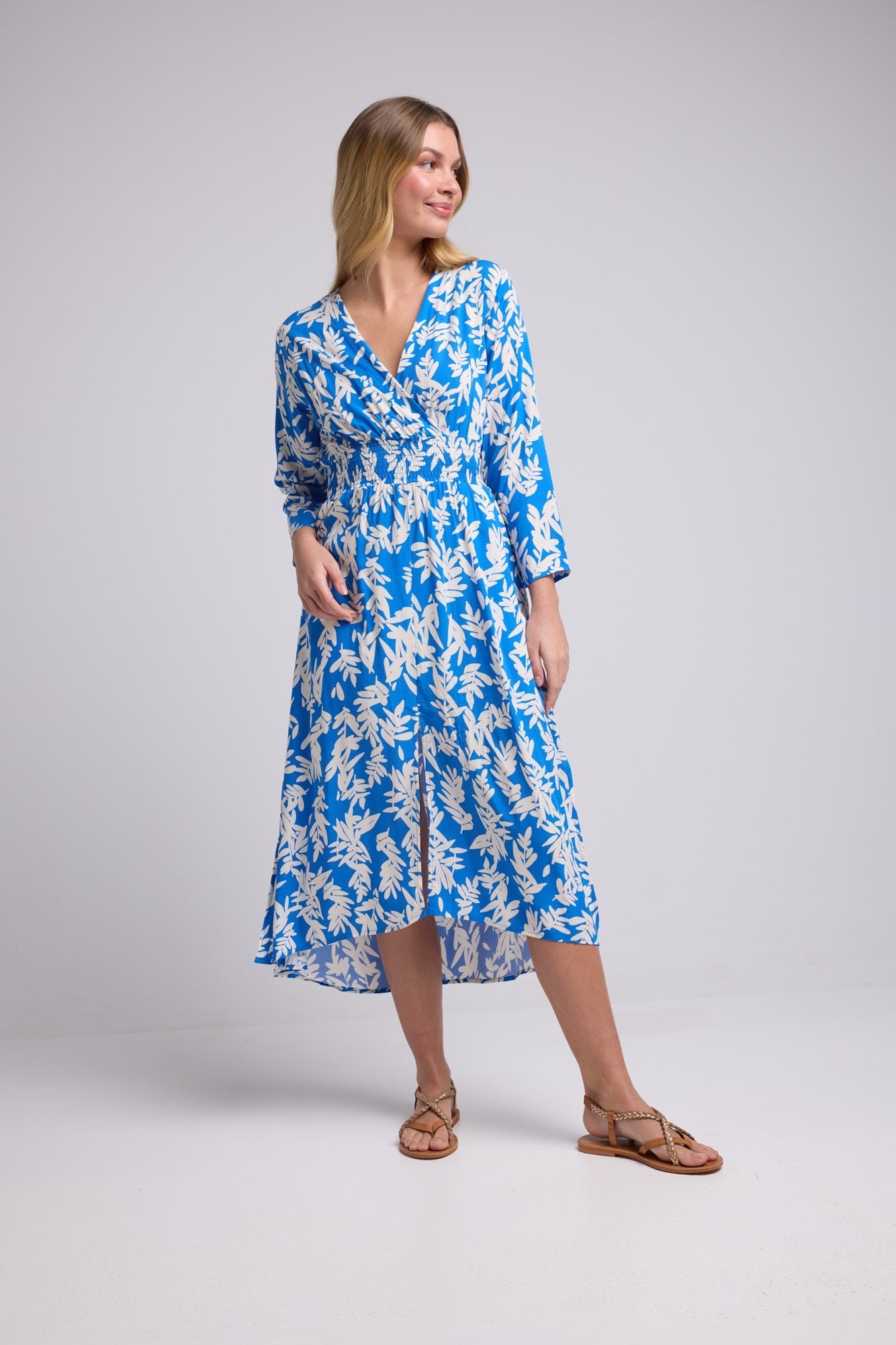 ROBE 63170/1428 FEUILLES BLEU