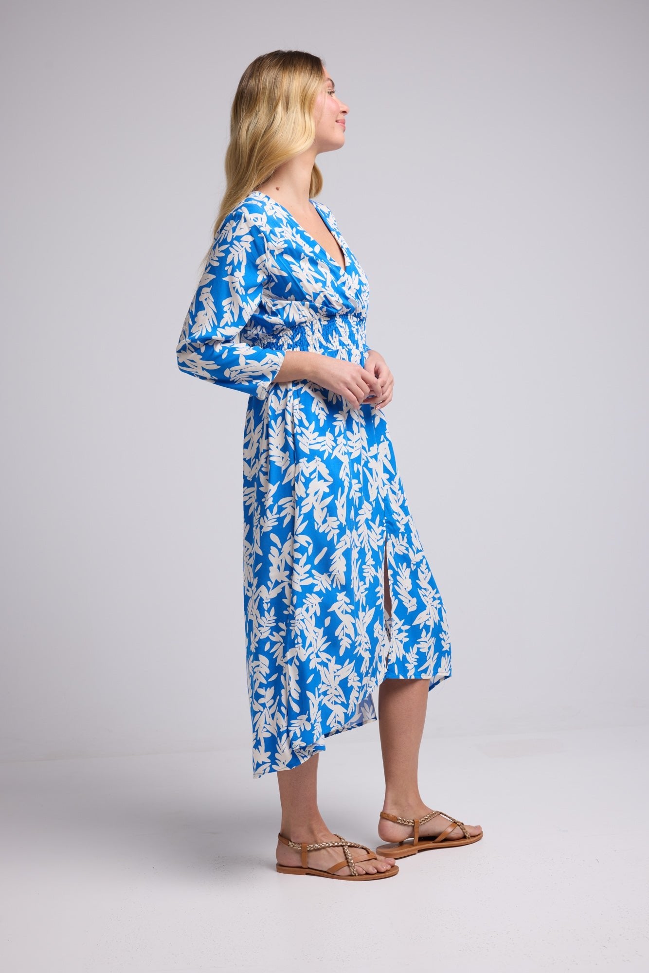 ROBE 63170/1428 FEUILLES BLEU