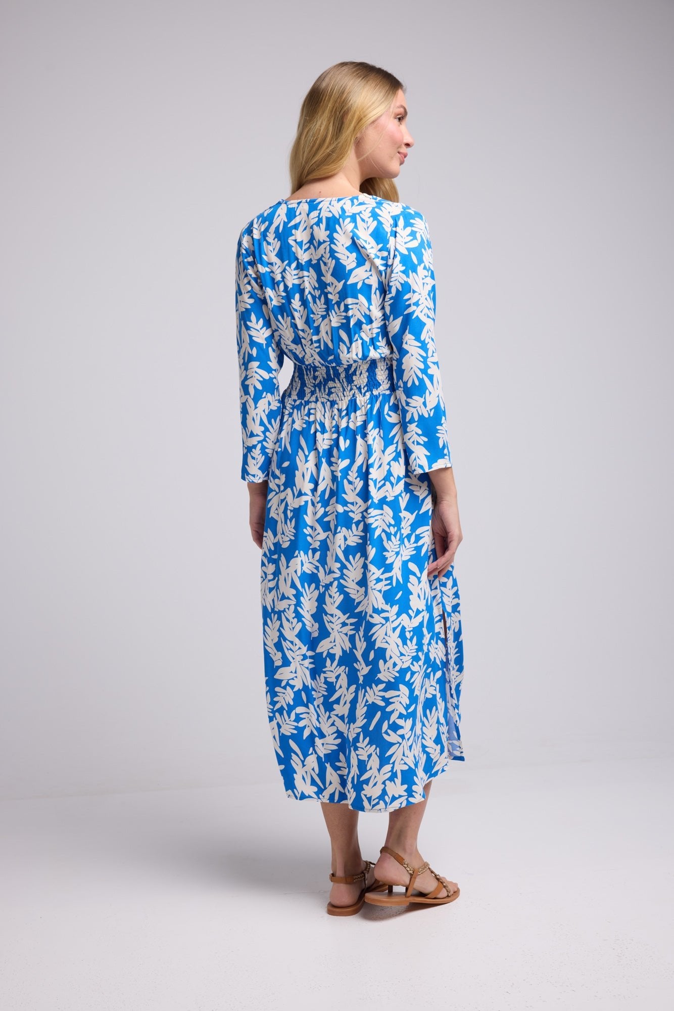ROBE 63170/1428 FEUILLES BLEU