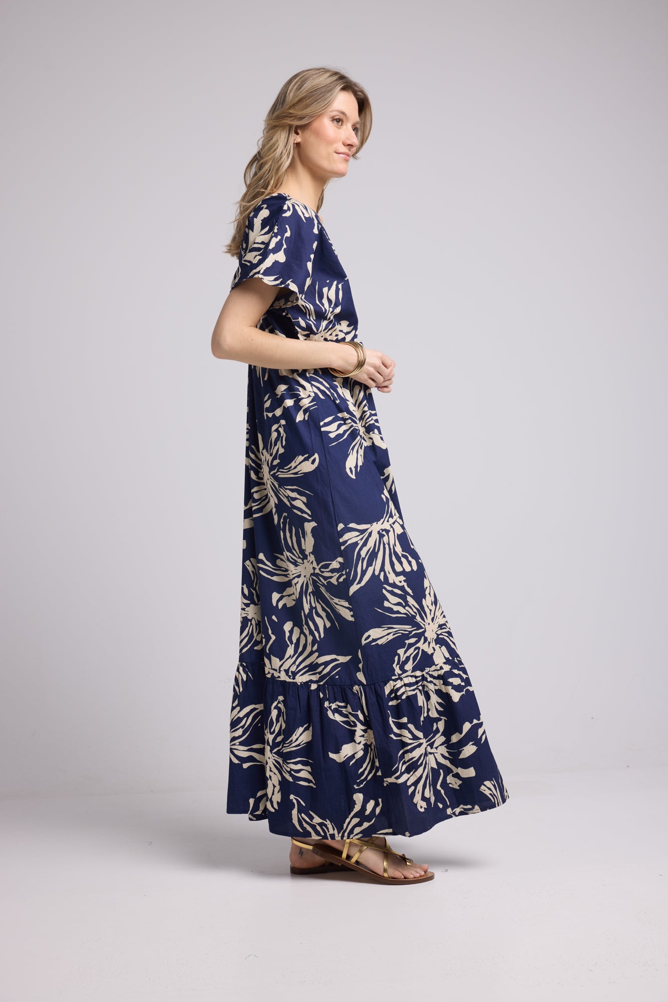 ROBE AVA IMP/FLEURS NAVY P2302