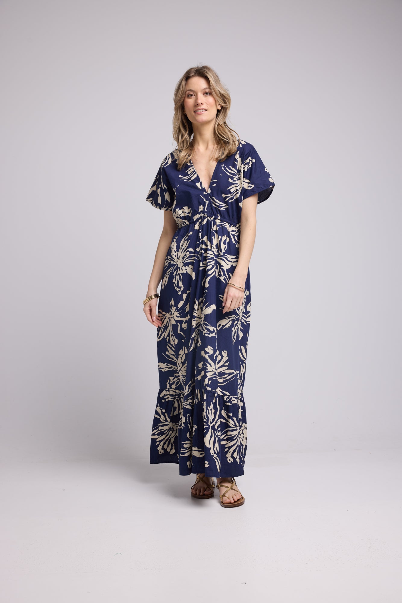 ROBE AVA IMP/FLEURS NAVY P2302