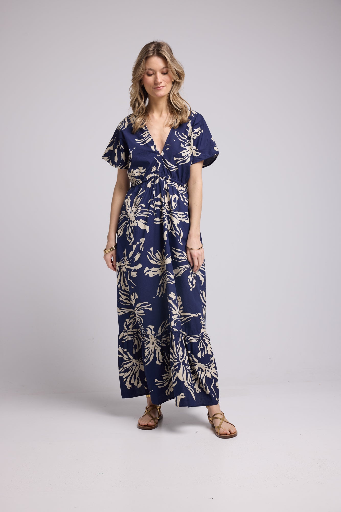 ROBE AVA IMP/FLEURS NAVY P2302