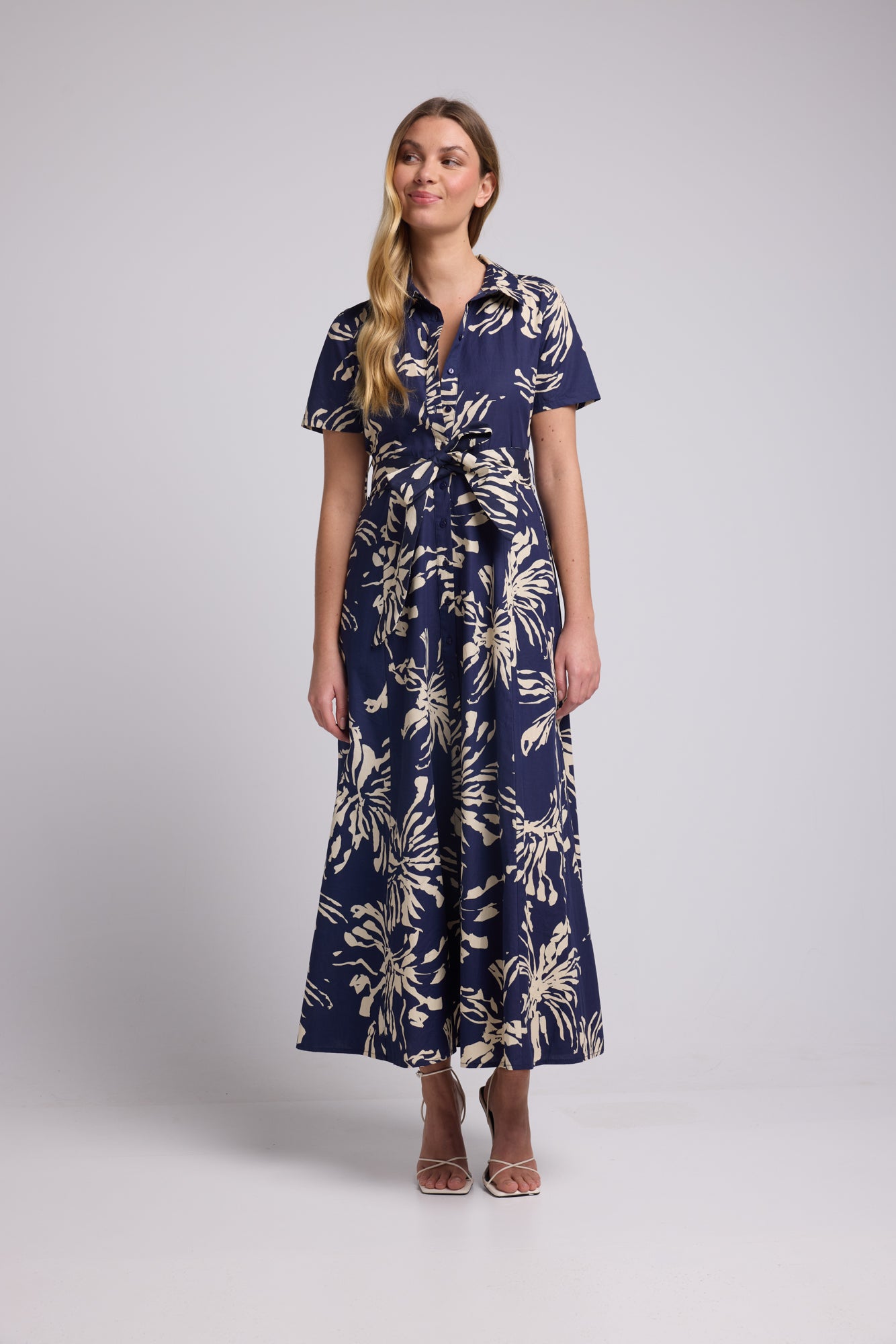 ROBE JANE/FLEUR NAVY BLANC P2302