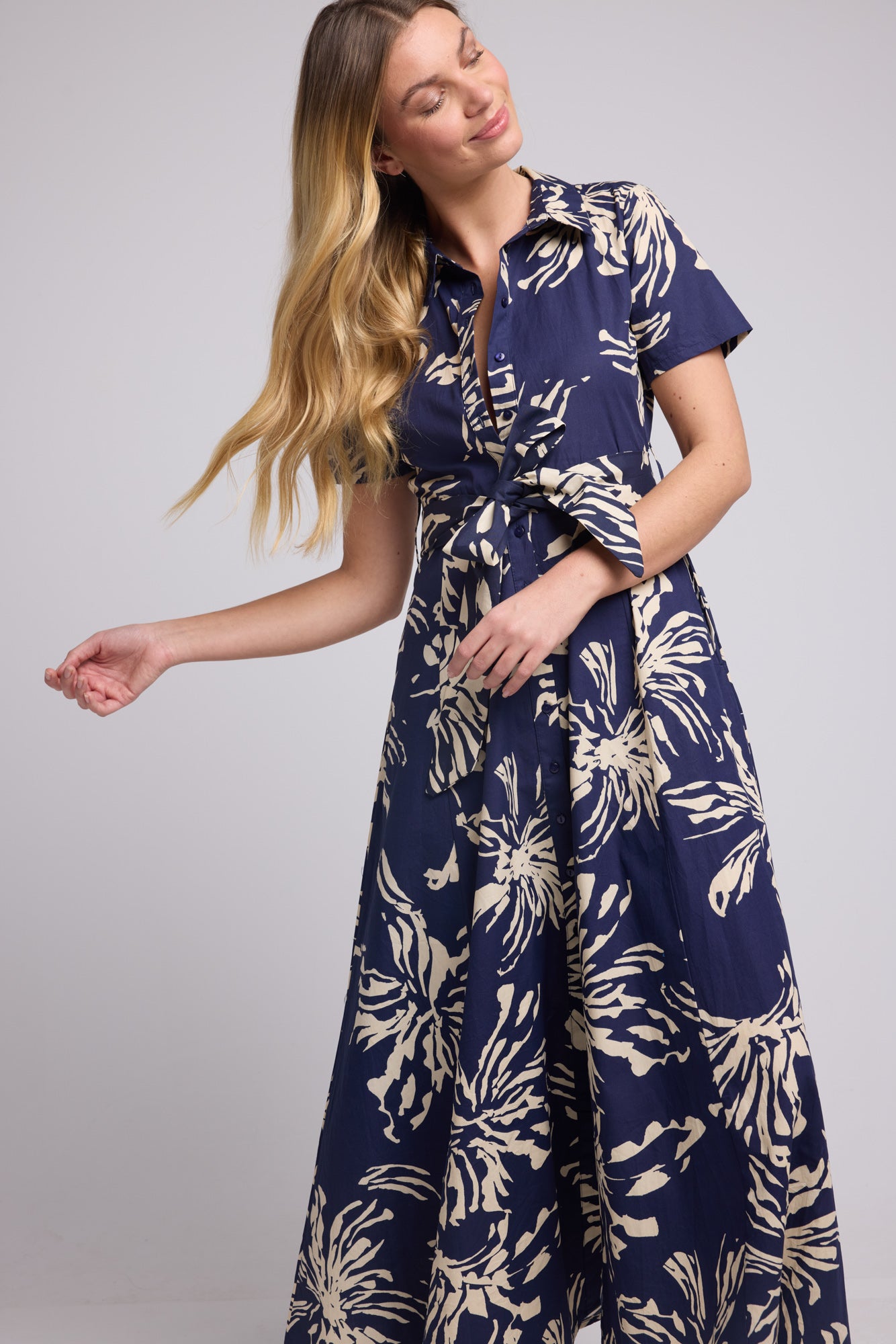 ROBE JANE/FLEUR NAVY BLANC P2302