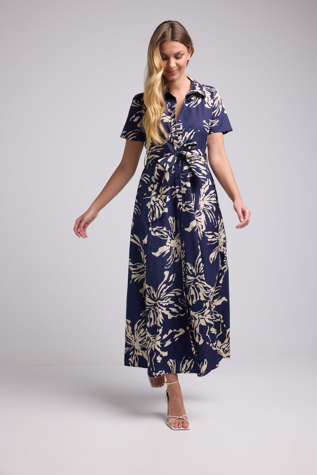 ROBE JANE/FLEUR NAVY BLANC P2302