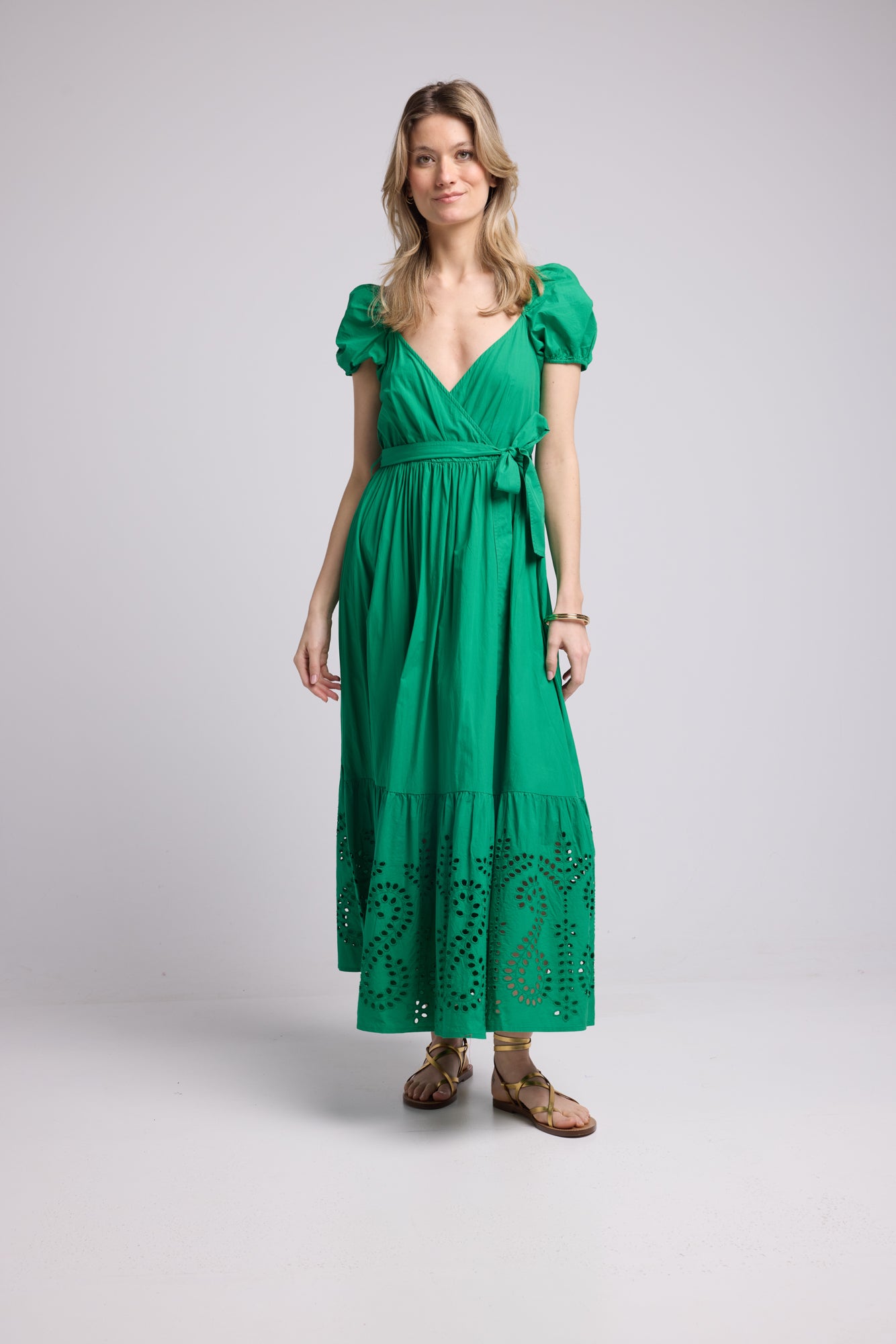ROBE JULIE LONG BRIGHT GREEN