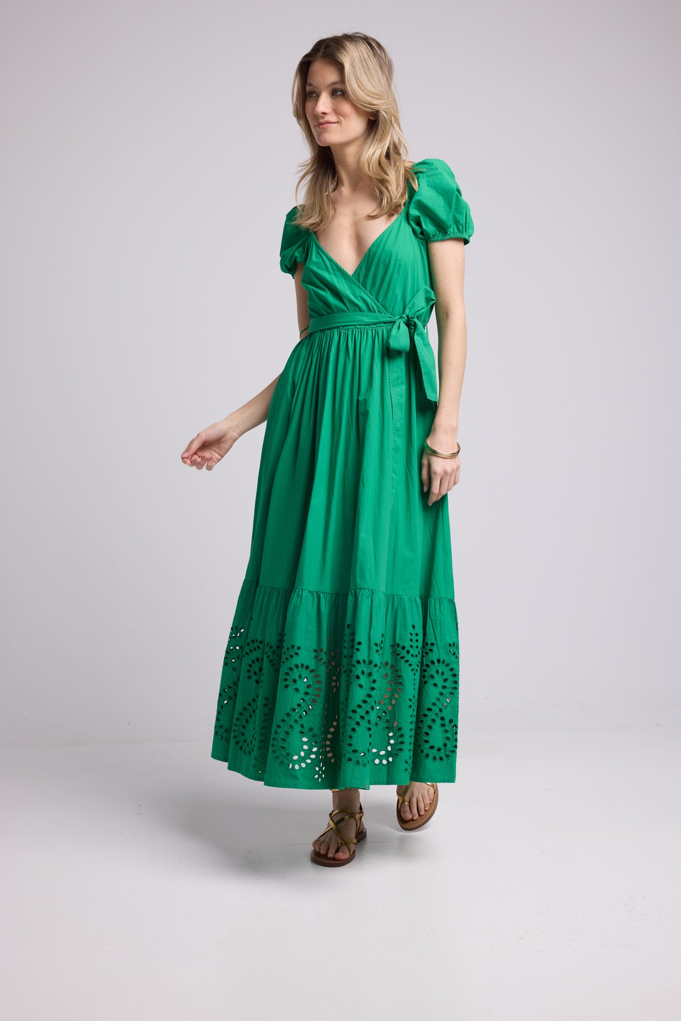 ROBE JULIE LONG BRIGHT GREEN
