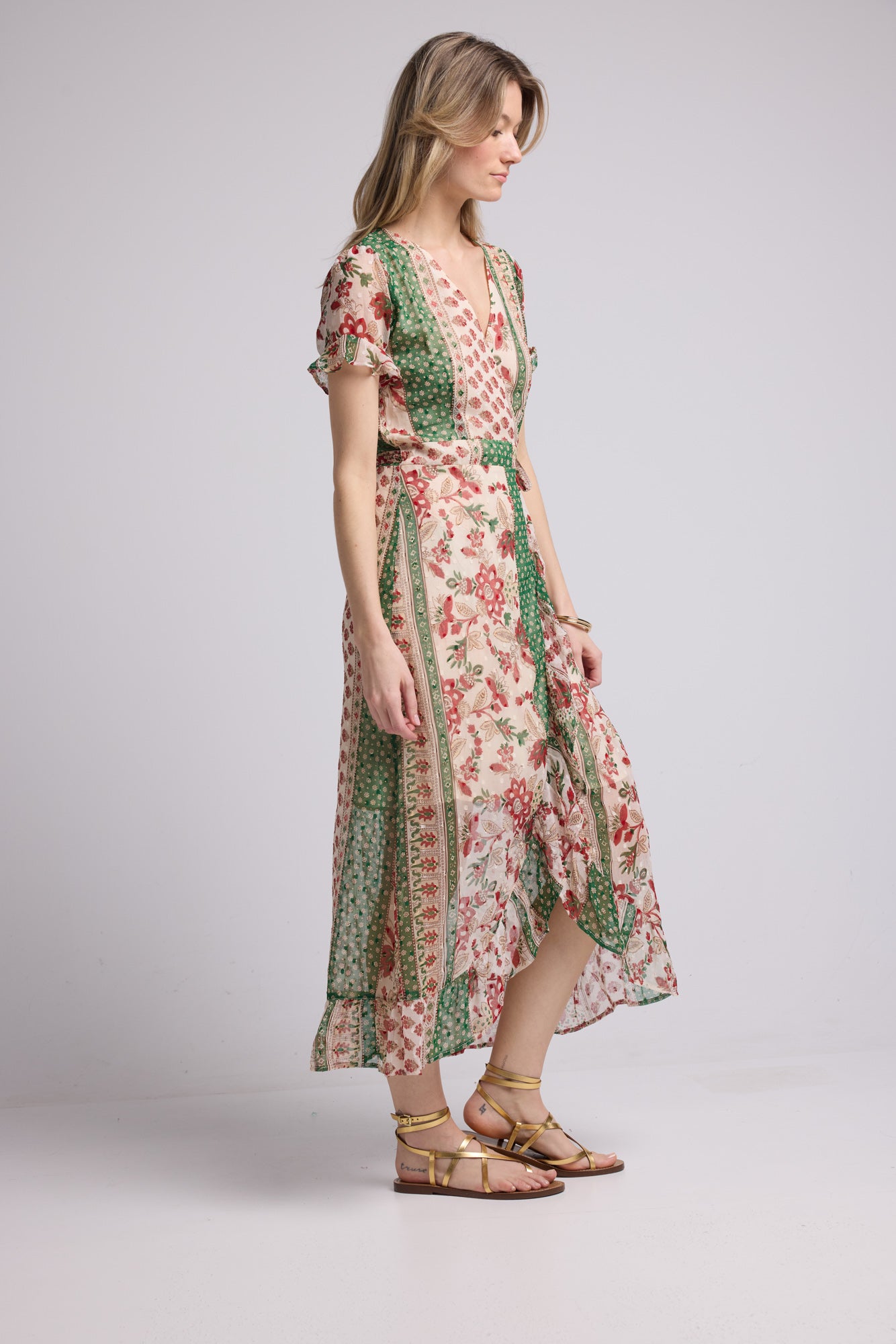 ROBE LILOU LONG GREEN PRINT