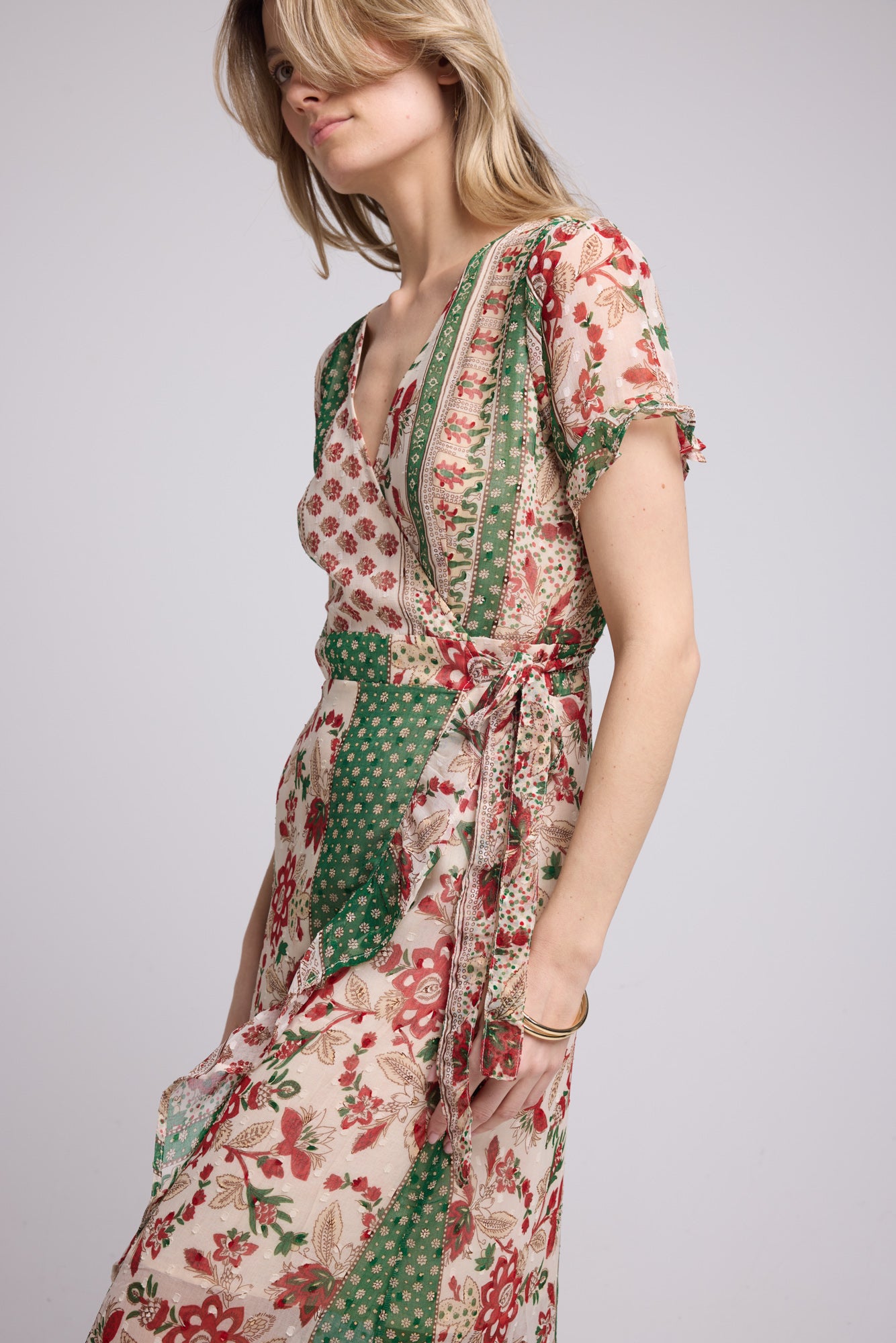 ROBE LILOU LONG GREEN PRINT