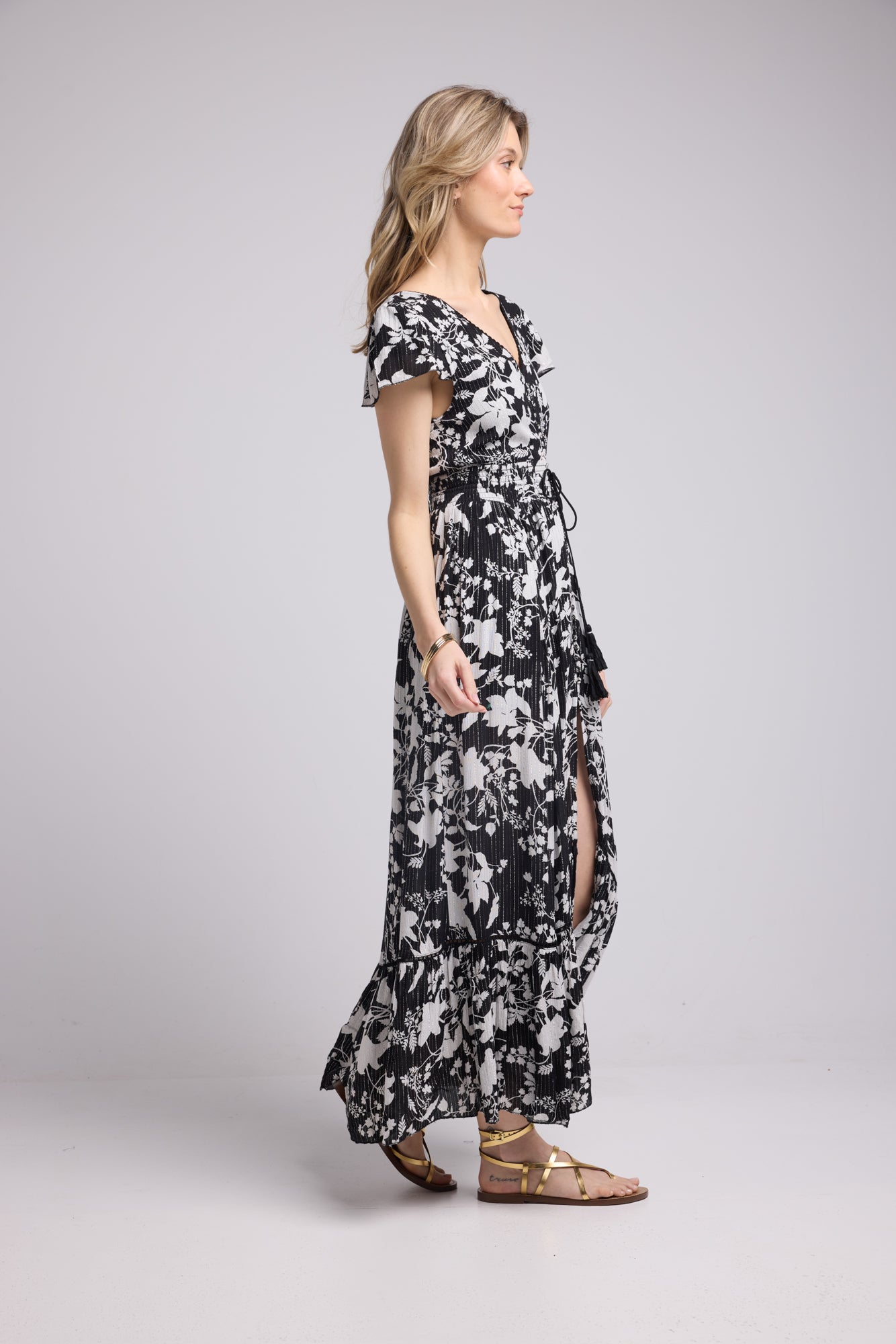 ROBE LORY LONG/GROSSES FLEURS NOIR P816