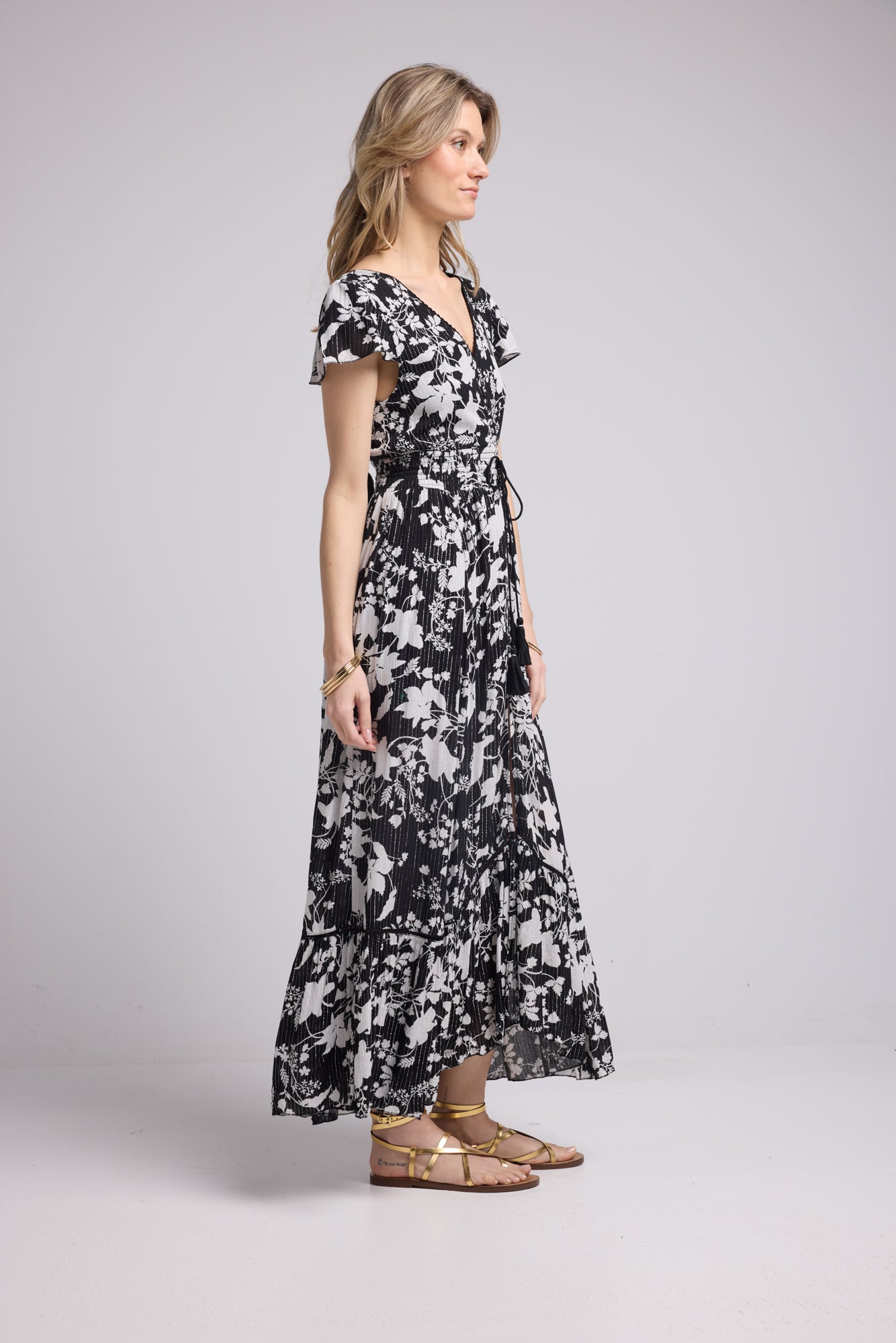 ROBE LORY LONG/GROSSES FLEURS NOIR P816