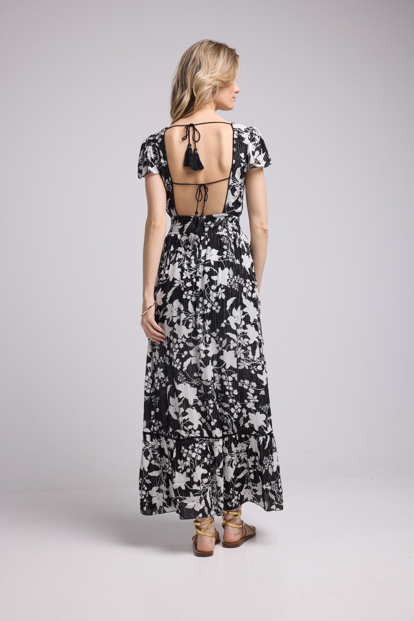 ROBE LORY LONG/GROSSES FLEURS NOIR P816