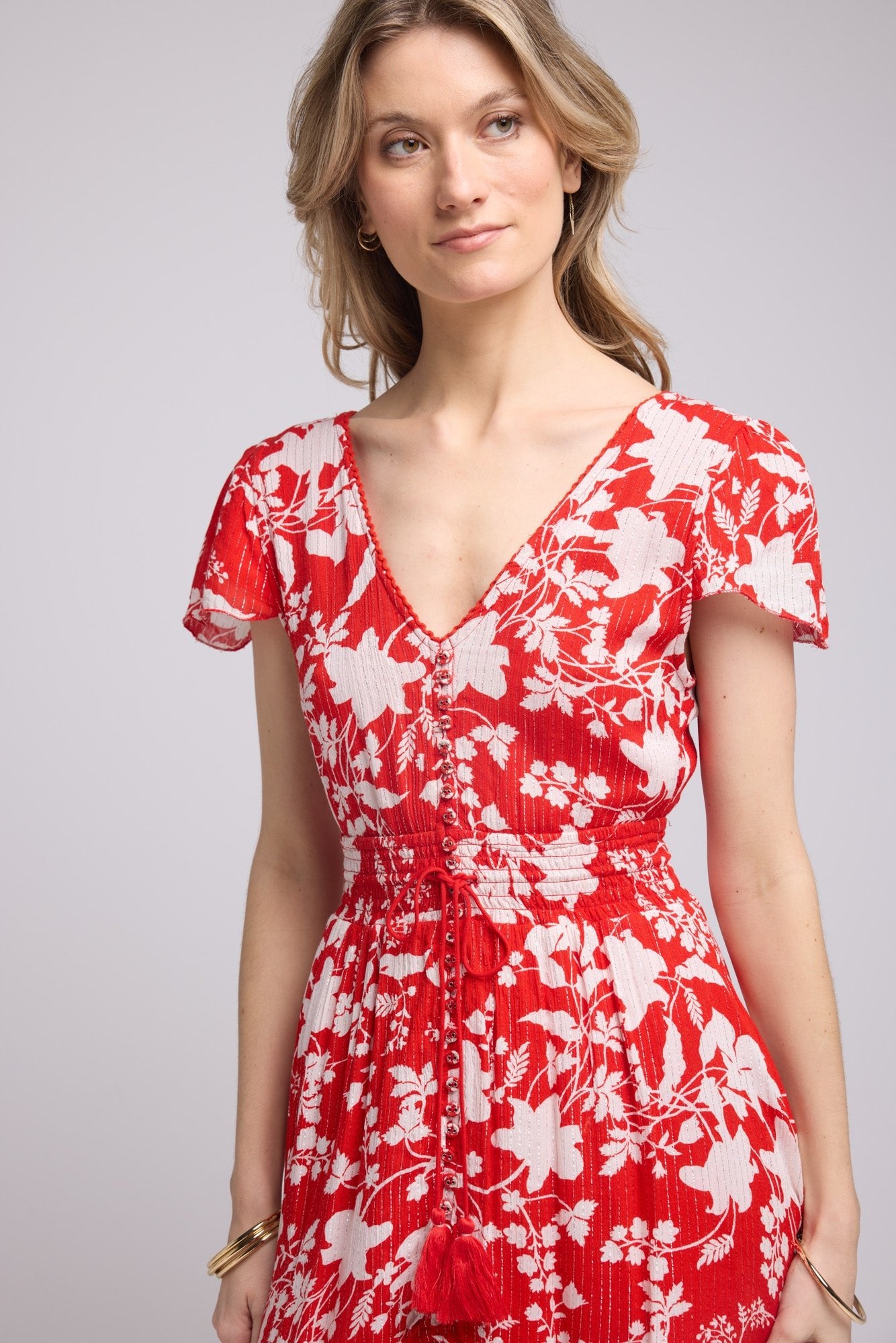 ROBE LORY SHORT/P816 GROSSES FLEURS ROUGE