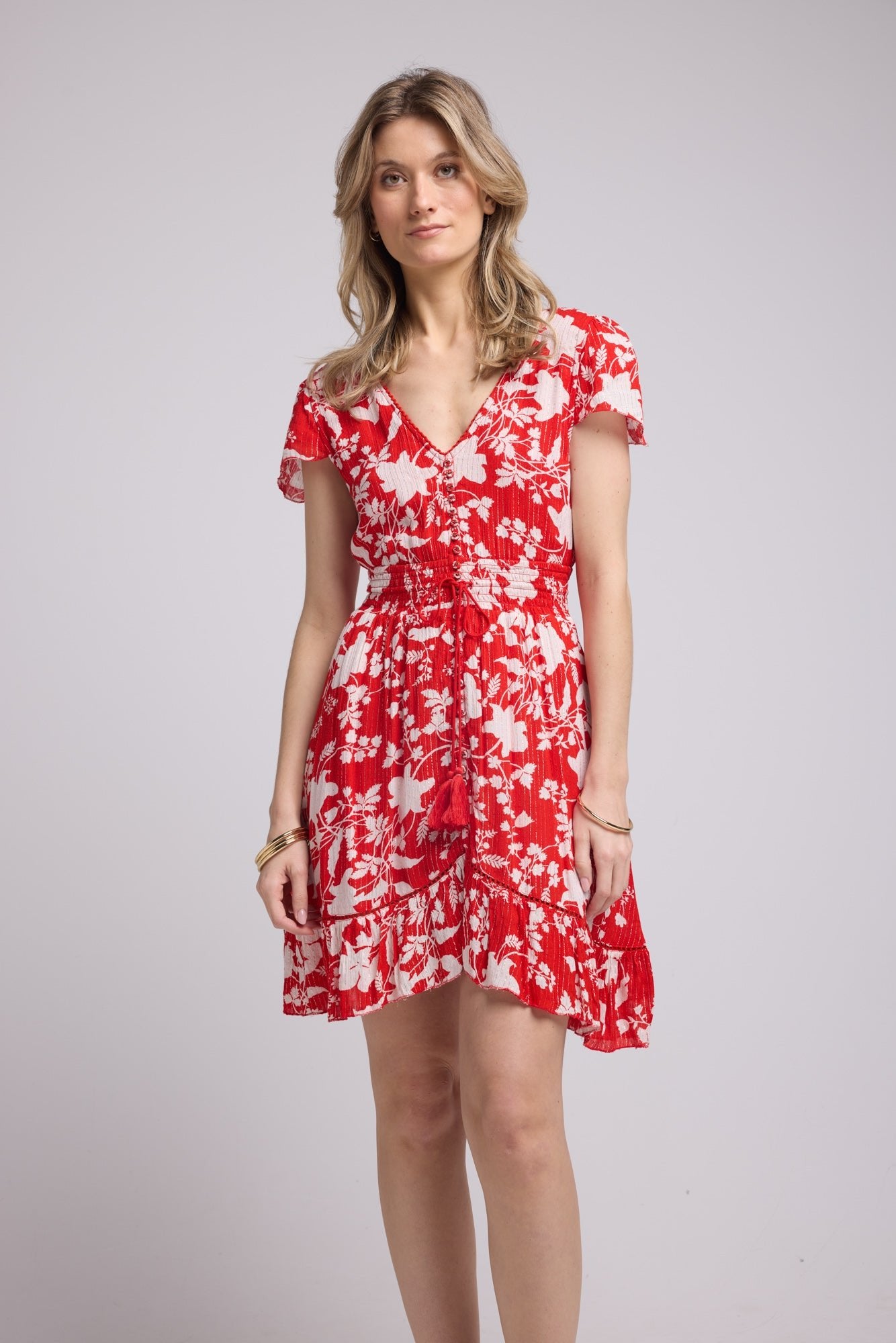 ROBE LORY SHORT/P816 GROSSES FLEURS ROUGE