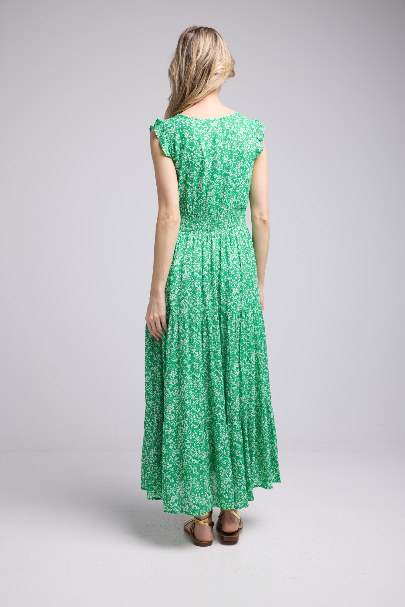 ROBE PENNY LONG/FLEURS VERTES GREEN P815
