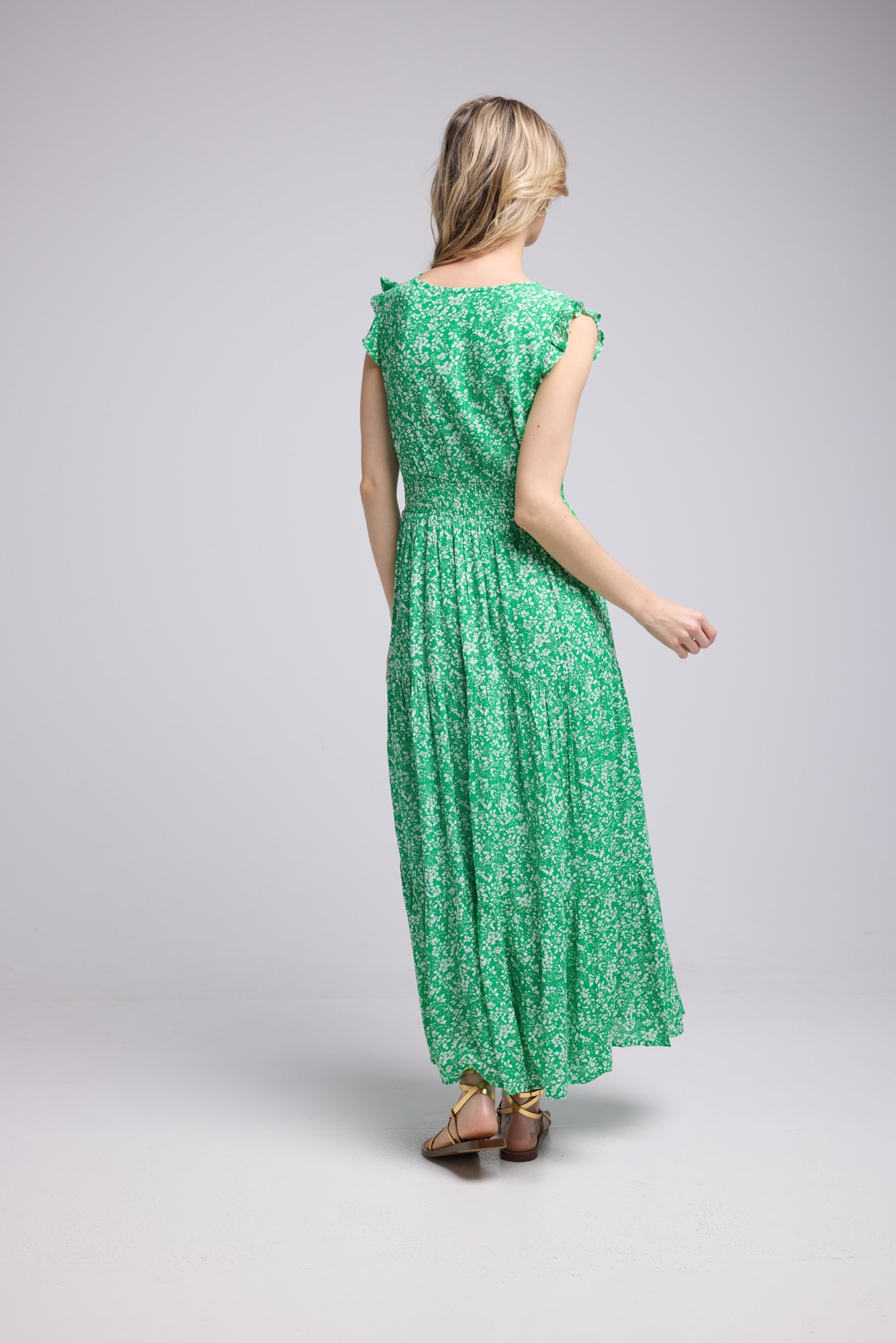 ROBE PENNY LONG/FLEURS VERTES GREEN P815