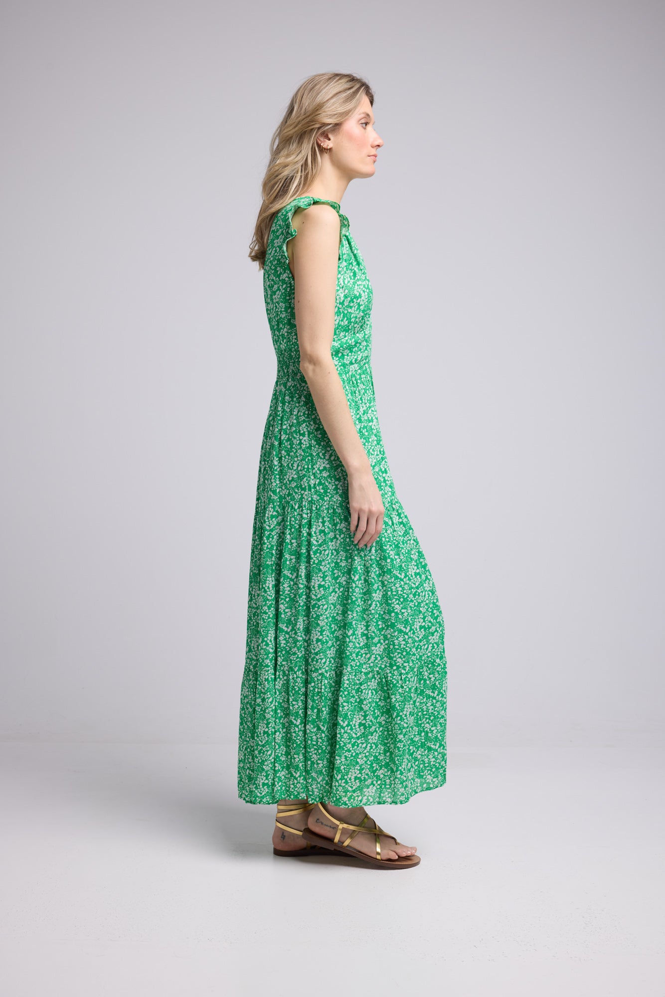 ROBE PENNY LONG/FLEURS VERTES GREEN P815