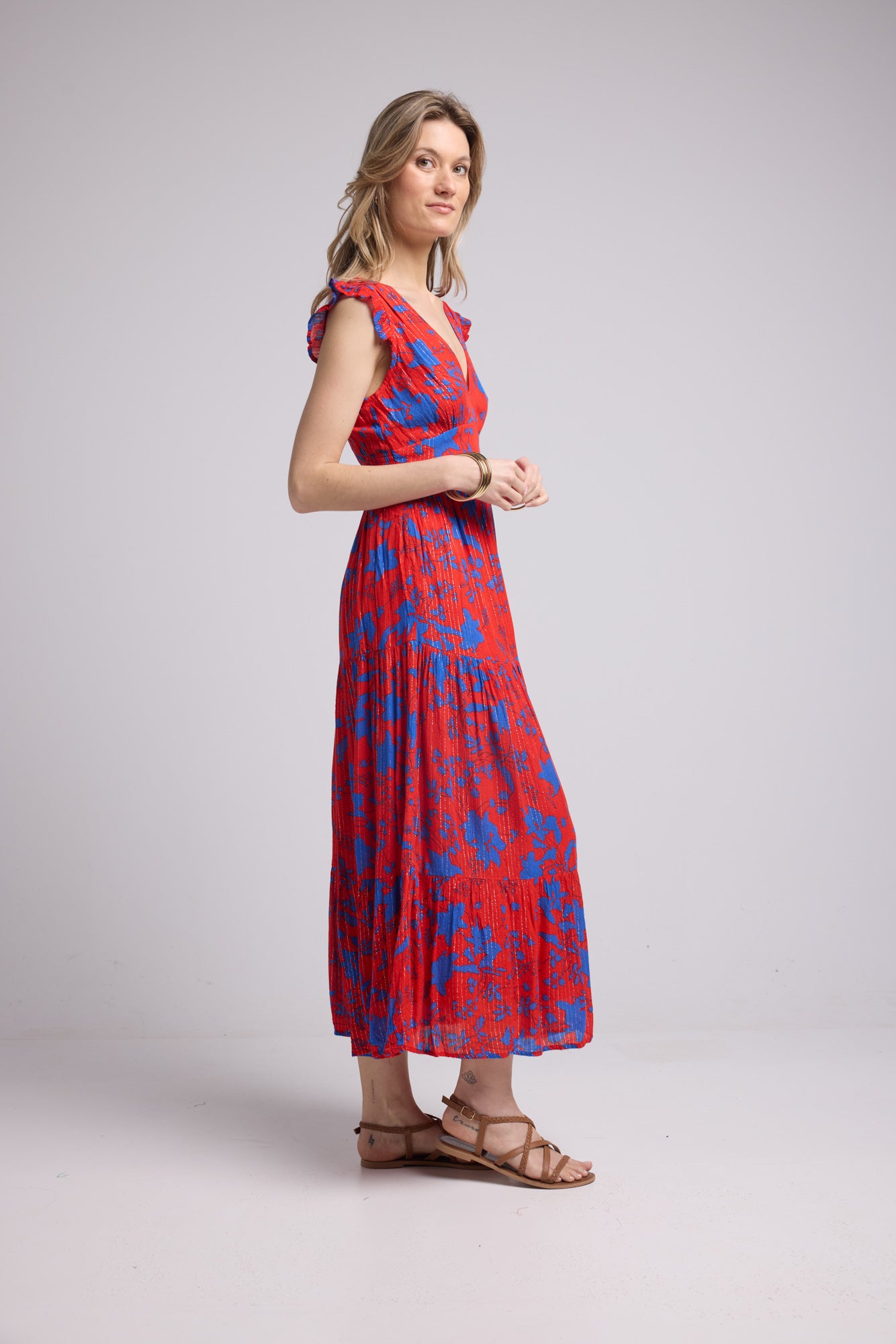 PENNY LONG DRESS/RED BLUE P821