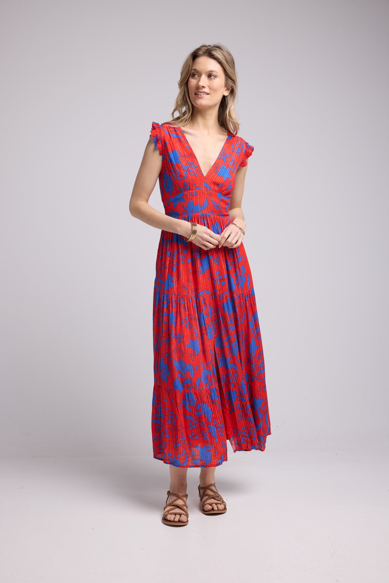 PENNY LONG DRESS/RED BLUE P821