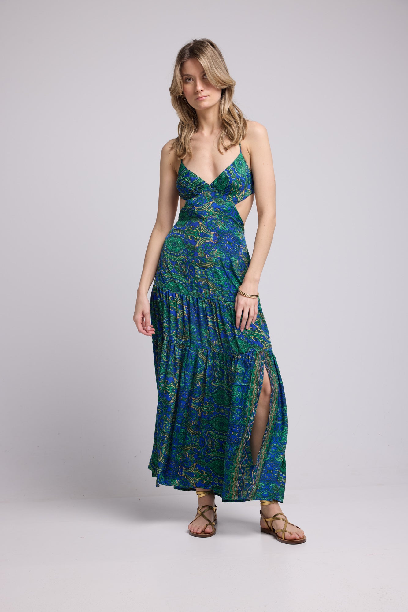green emerald velvet dress Baltic Born Womens Vara Satin Maxi Wrap Dress | Dusty Blue